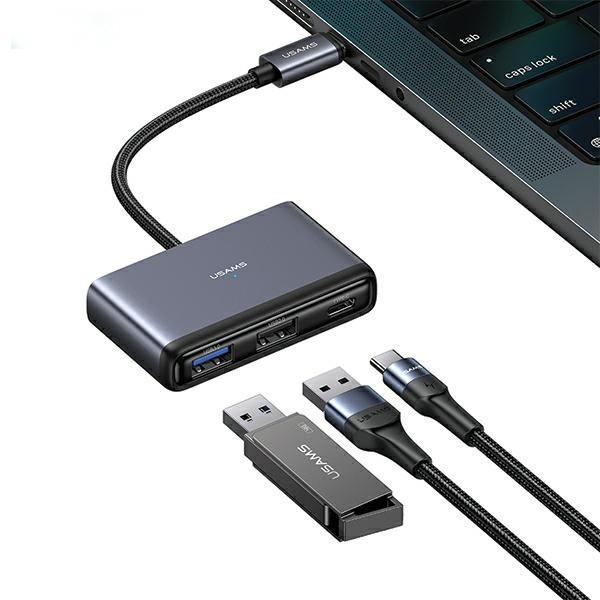 USAMS Adapter HUB 5w1 USB 2.0|USB 3.0| USB-C|TF|SD szary|dark grey SJ628HUB01 (US-SJ628) SJ628HUB01 (6958444905648)
