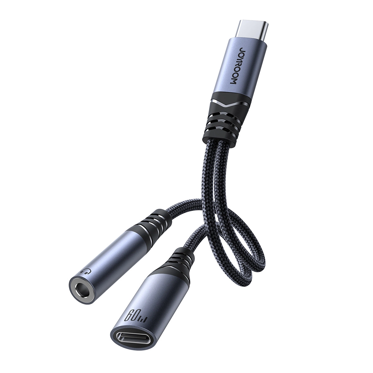 Joyroom SY-C02 2in1 DAC adapter USB-C to USB-C | 3.5 mm mini jack - black SY-C02 (6956116773861)