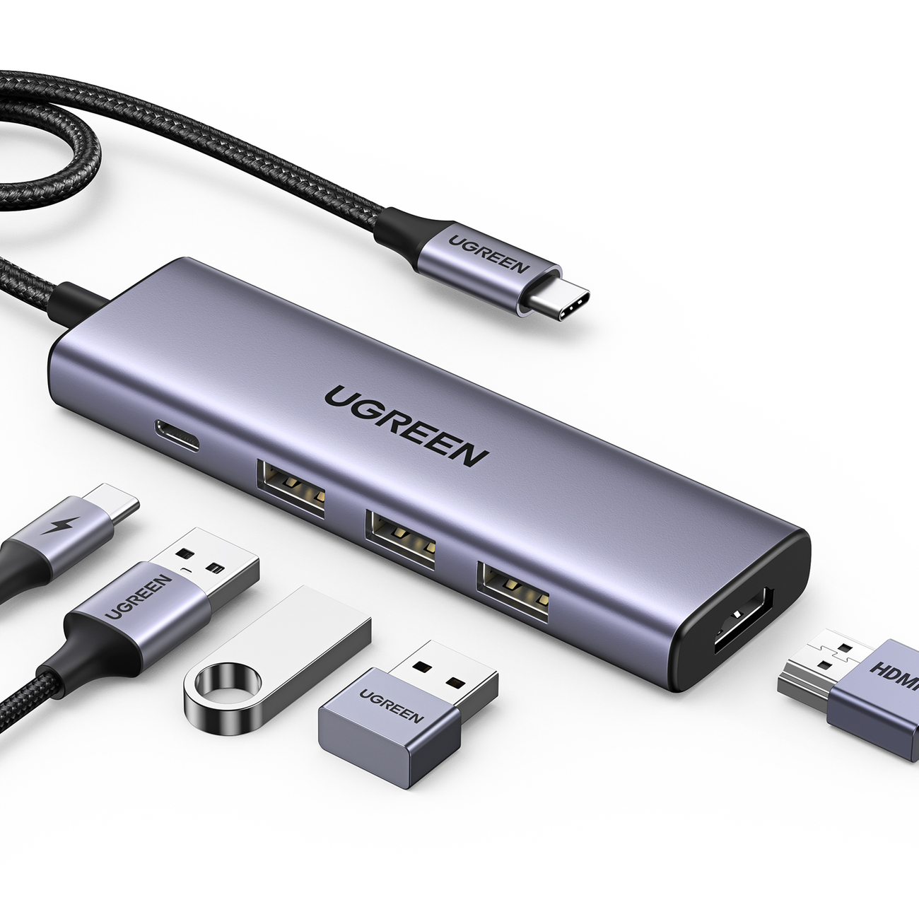 Multifunctional HUB 5in1 USB-C - HDMI 1.4 | 3 x USB-A | USB-C PD 100W Ugreen CM511 - gray