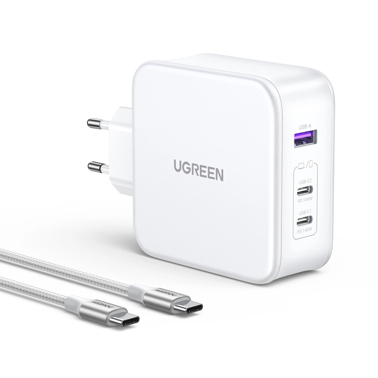 Ugreen Nexode CD289 1x USB-A 2x USB-C + kabel USB-C - USB-C iekārtas lādētājs