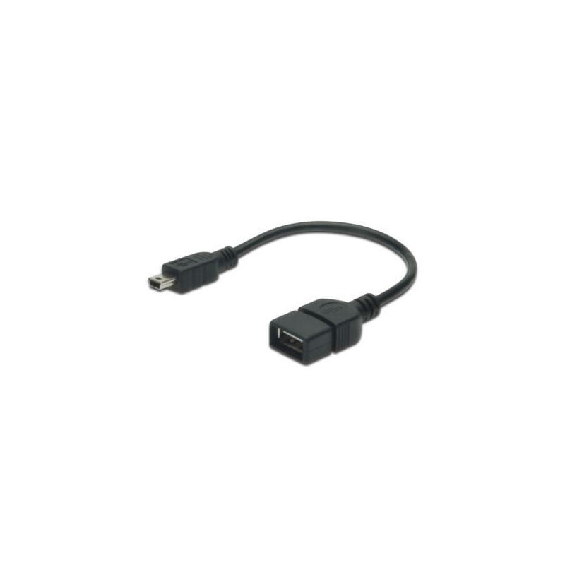 ASSMANN USB2.0 HighSpeed OTG Adapter Cable miniUSB B (5pin) M/USB A F 0,2m black USB kabelis