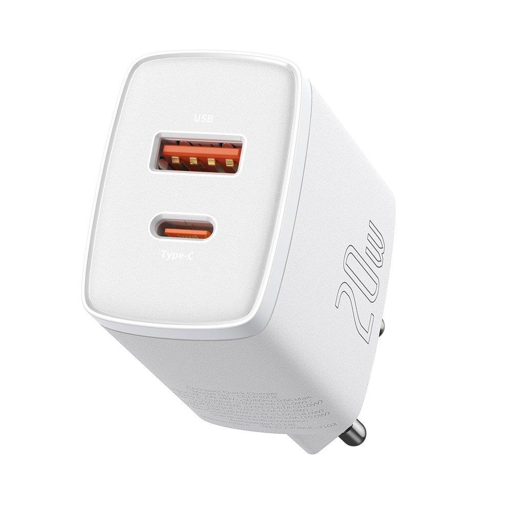 Baseus wall charger Compact PD 20W 1x USB-C 1x USB white iekārtas lādētājs