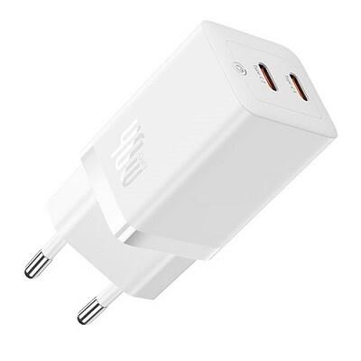 Wall Charger Baseus GaN5 40W, 2x USB C (White) iekārtas lādētājs