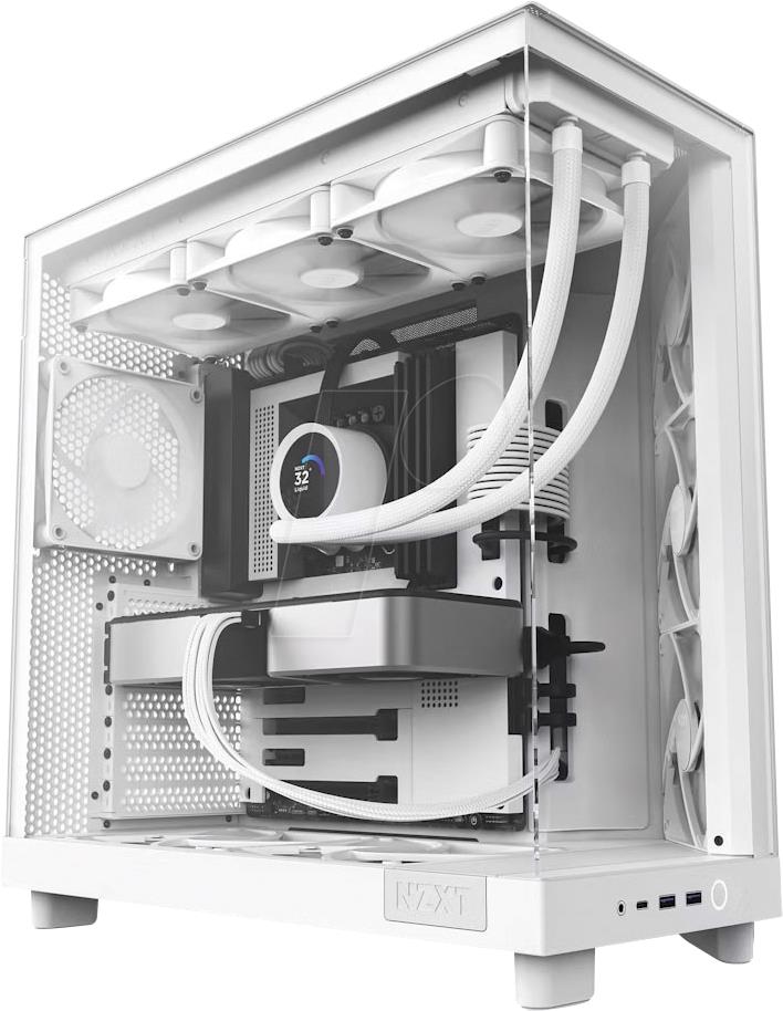 Caja pc nzxt h6 flow , cc-h61fw-01 (blanca, vidrio templado) Datora korpuss