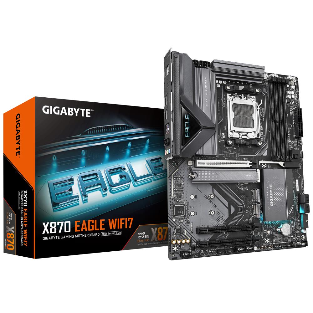 GIGABYTE X870 EAGLE WIFI7 Motherboard - Supports AMD Ryzen 9000 CPUs, 14+2+2 phases VRM, up to 8000MHz DDR5 (OC), 1xPCIe 5.0 + 2xPCIe 4.0, W pamatplate, mātesplate