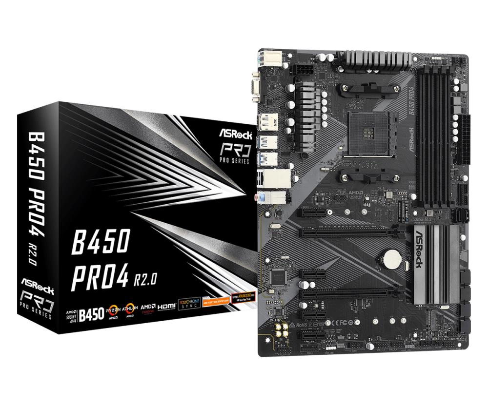 Asrock B450 Pro4 R2.0 Socket AM4 ATX AMD  B450 pamatplate, mātesplate