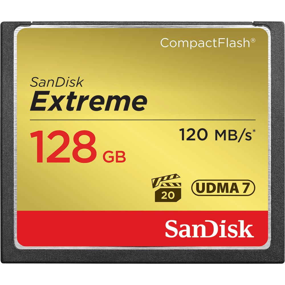 SanDisk Extreme CF 120MB/s, 85MB/s write, UDMA7, 128GB atmiņas karte