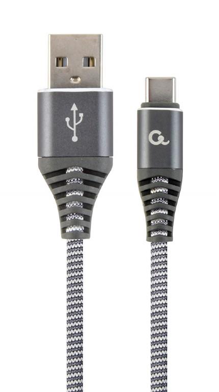 Gembird Premium cotton braided Type-C USB charging and data cable,2m,grey/white USB kabelis