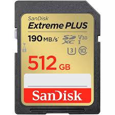 SanDisk Extreme PLUS 512GB SDXC Memory Card + 2 years RescuePRO Deluxe up to 190MB/s & 130MB/s Read/Write speeds, UHS-I, Class 10, U3, V30, atmiņas karte