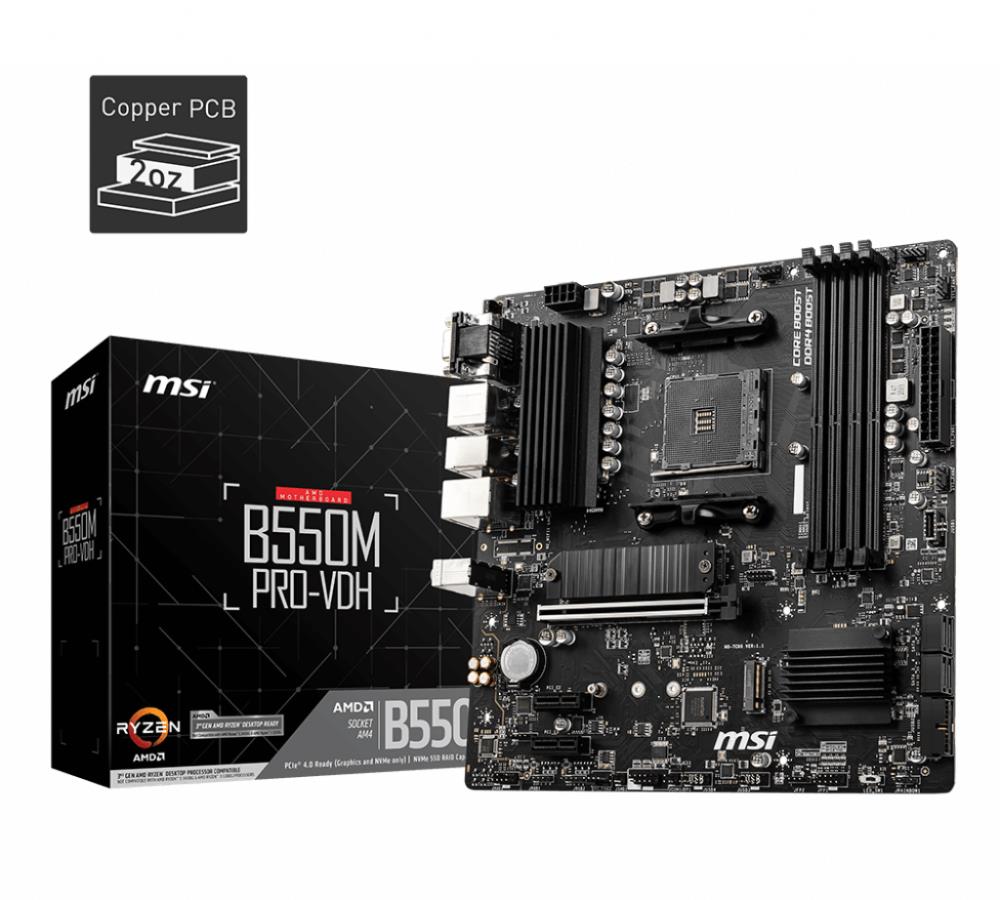 Mainboard|MSI|AMD B550|SAM4|MicroATX|Memory DDR4|Memory slots 4|2xPCI-Express 3.0 1x|1xPCI-Express 4.0 16x|2xM.2|1x15pin D-sub|1xHDMI|1xDisp pamatplate, mātesplate