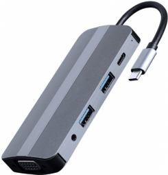 Adapter USB-C 8in1, HDMI, USB-C, PD, VGA, USB 3.1, 2.0, audio, card reader USB centrmezgli