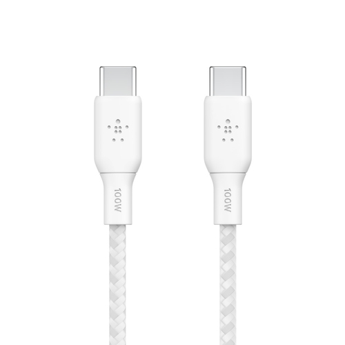 Belkin braided USB-C/USB-C Cable 100W 3m white CAB014bt3MWH kabelis, vads