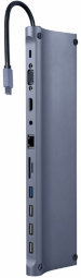 Gembird A-CM-COMBO11-01 Type-C (HDMI + VGA + PD + card reader + LAN + 3.5 mm audio) USB centrmezgli