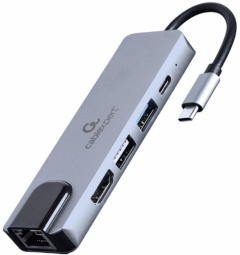 Adapter USB-C 5in1, PD, HDMI, USB 3.1, USB 2.0, LAN USB centrmezgli