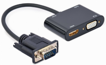 Signal converter VGA to HDMI + VGA black, 15 cm TV aksesuāri