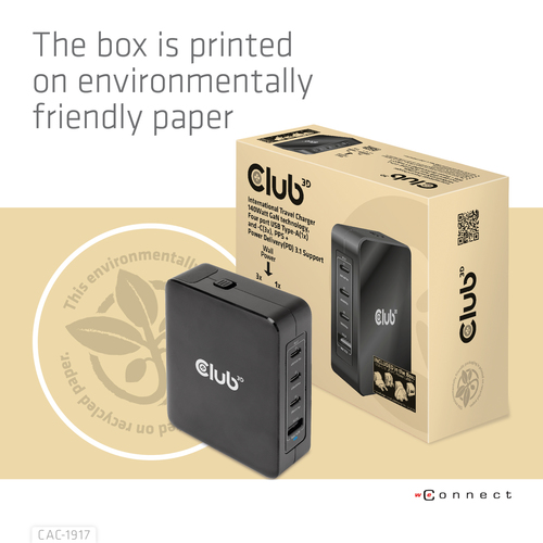 Club3D Reiseladegerat   3xUSB Typ C, 1xUSB Typ A, PD 140W retail Baterija