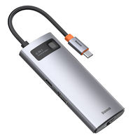 Hub 6w1 Baseus Metal Gleam Series, USB-C do 3x USB 3.0 + HDMI + USB-C PD + Ethernet RJ45 dock stacijas HDD adapteri