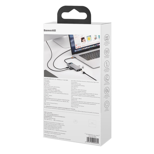 Baseus Metal Gleam Series, USB-C for 3x USB 3.0 + HDMI + USB-C PD + Ethernet RJ45 dock stacijas HDD adapteri