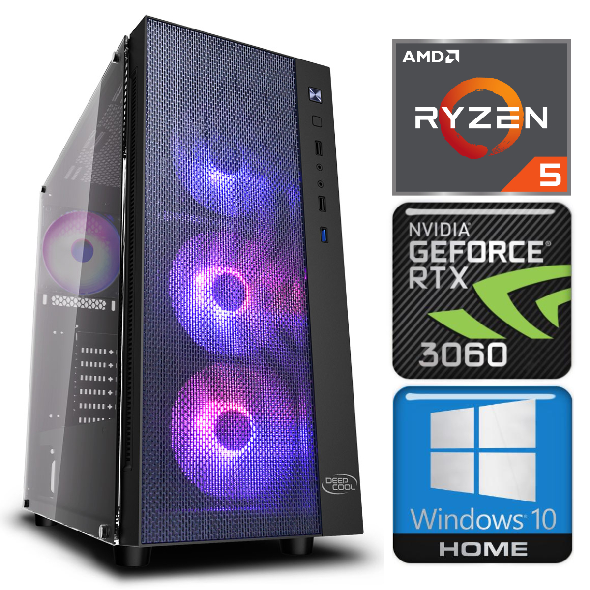 INTOP Ryzen 5 5600X 8GB 240SSD M.2 NVME+2TB RTX3060 12GB WIN10 RW18852WH (EWH411518852) dators