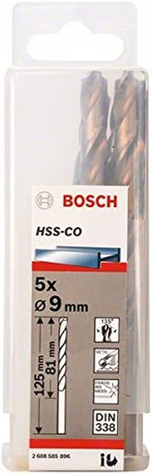 Bosch Metal twist drill HSS-Co, DIN 338,  9.0mm (5 pieces, working length 81mm) 2608585896 (3165140521314)