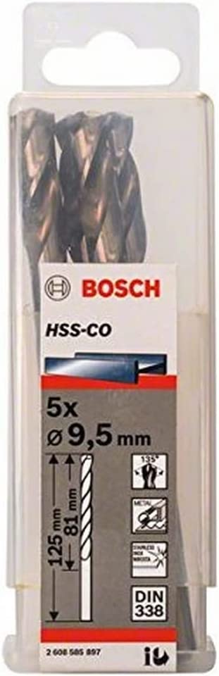 Bosch Metal twist drill HSS-Co, DIN 338,  9.5mm (5 pieces, working length 81mm) 2608585897 (3165140521321)