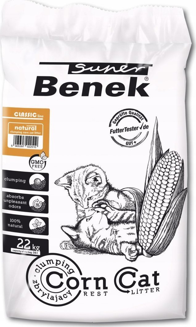 SUPER BENEK Corn Classic Corn Litter for cats Natural, sticking together 35 l piederumi kaķiem