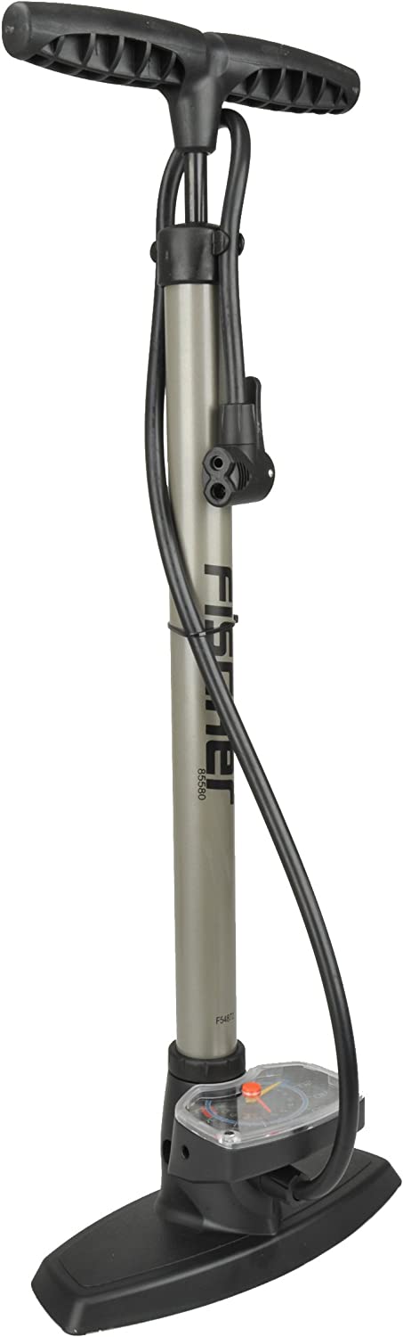 FISCHER professional bicycle stand pump, manometer, duo head, air pump (black/silver, incl. adapter) 85580 (4008153855801)