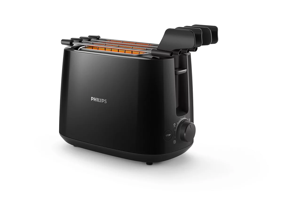 Philips Daily Collection Toaster HD2583/90, Plastic, 2-slot, bun warmer, sandwich rack, black Virtuves kombains