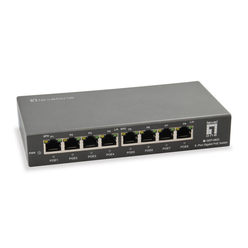 Switch LevelOne GEP-0823 8-Port Gbit PoE datortīklu aksesuārs