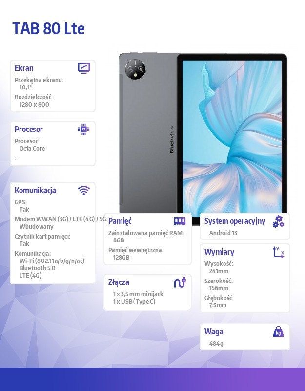 Blackview TAB 80 LTE 8/128GB grey tablet Planšetdators