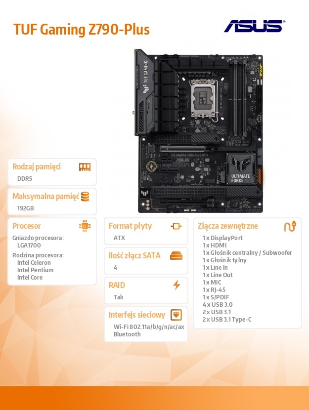 ASUS GAMING Z790-PLUS WIFI LGA1700 ATX pamatplate, mātesplate