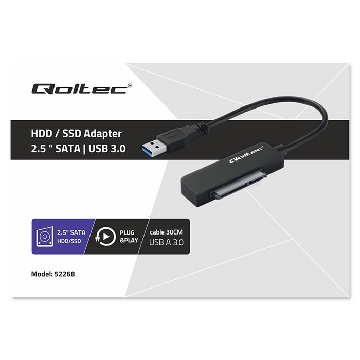 Qoltec SATA adapter SSD HDD 2.5 drive, USB 3.0, 2TB 52268 cietā diska korpuss