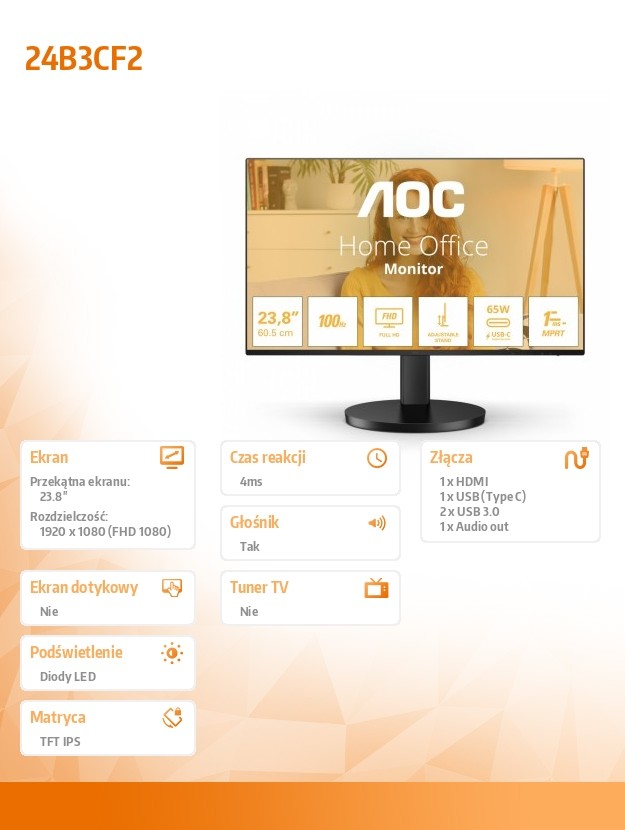 AOC 24B3CF2 23.8inch 1920x1080 100Hz IPS monitors