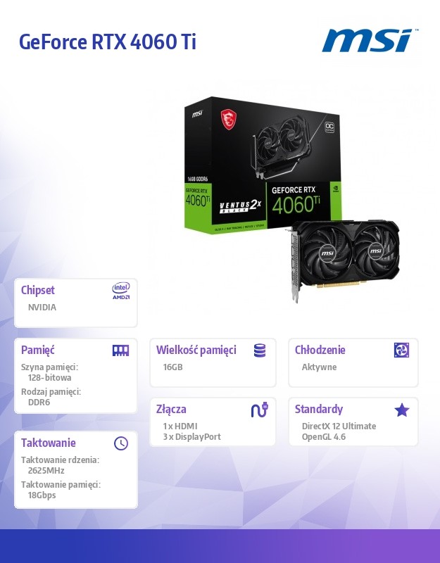 MSI GeForce RTX4060 TI Ventus 2X Black OC 16GB video karte