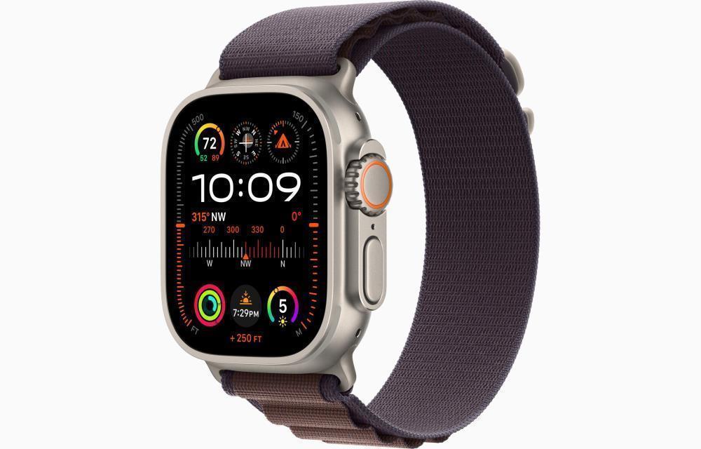 Apple Watch Ultra 2 GPS + Cellular, 49mm Titanium Case with Indigo Alpine Loop - Small Apple Viedais pulkstenis, smartwatch