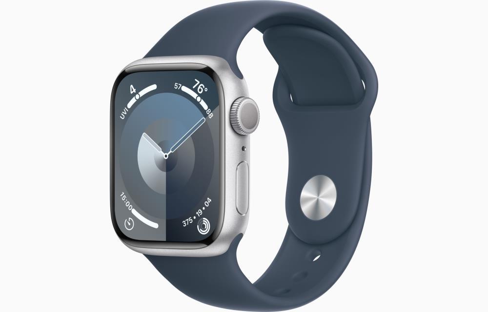 Apple Watch Series 9 GPS 41mm Silver Aluminium Case with Storm Blue Sport Band - M/L Apple Viedais pulkstenis, smartwatch