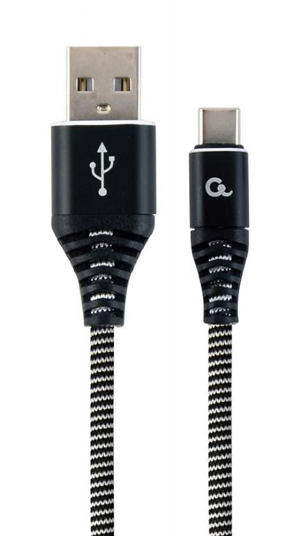 Gembird Premium cotton braided Type-C USB charging and data cable,1m,black/white USB kabelis