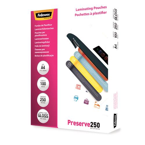 FELLOWES LAMINATING POUCH A4 250MIC biroja tehnikas aksesuāri