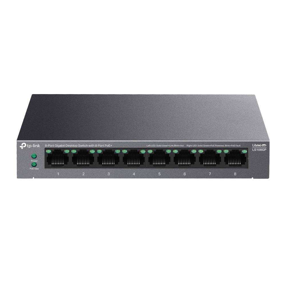 TP-LINK | 8-Port Gigabit Desktop Switch with 8-Port PoE+ | LS108GP | Unmanaged | Desktop komutators