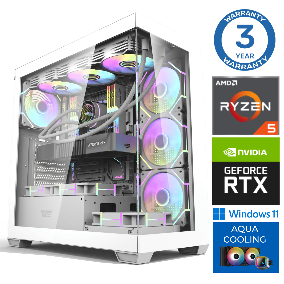 INTOP AQUA Ryzen 5 9600X 64GB DDR5 1TB SSD M.2 NVME+2TB RTX4070 SUPER 12GB WIN11 RW38107WH (7777411538107) dators