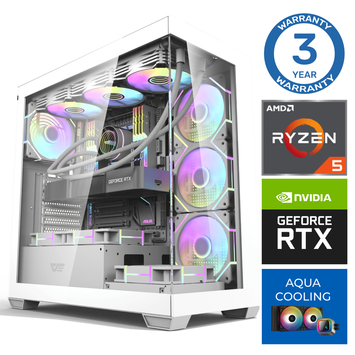 INTOP AQUA Ryzen 5 9600X 64GB DDR5 1TB SSD M.2 NVME RTX4060 8GB no-OS RW38146NS (7777411538146) dators