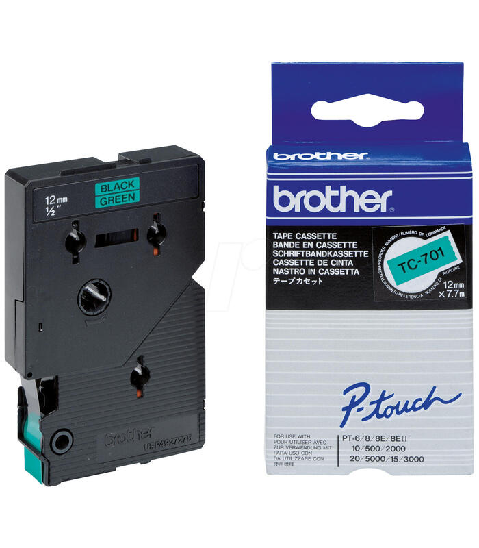 Tape Brother 12mm BLACK ON GREEN TAPE biroja tehnikas aksesuāri