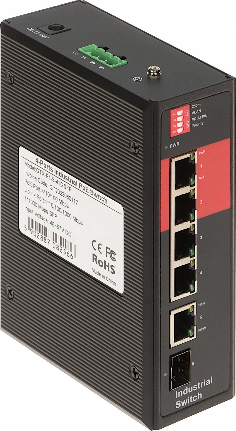 Switch SWITCH PRZEMYSLOWY POE GTX-P1-5-41GSFP 4-PORTOWY SFP GTX-P1-5-41GSFP (5902887082566) komutators