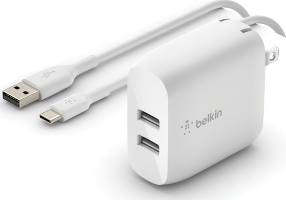 Belkin Dual USB-A Charger, 24W incl. USB-C Cable 1m, white