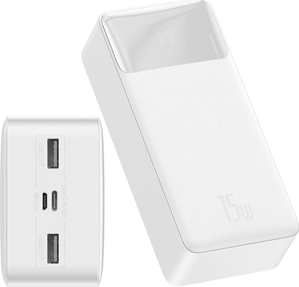 Baseus Bipow 30000mAh 2xUSB USB-C 15W white Powerbank, mobilā uzlādes iekārta