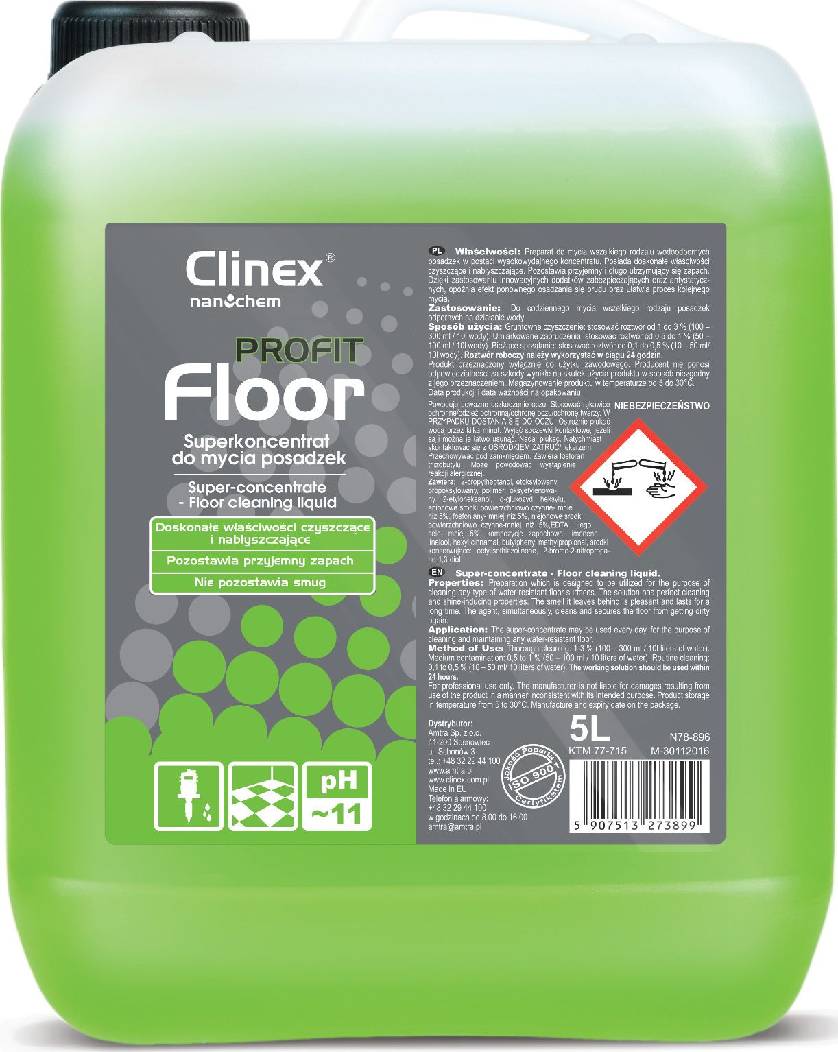 Clinex Superkoncentrat do mycia i czyszczenia nablyszczania posadzek podlog CLINEX PROFIT Floor 5L Superkoncentrat do mycia i czyszczenia na Sadzīves ķīmija