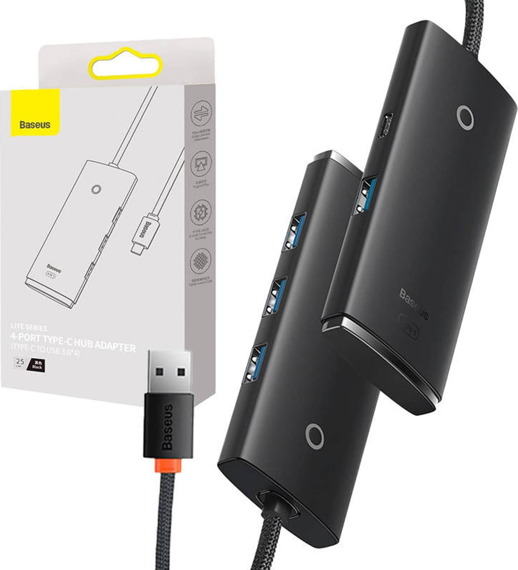HUB  Adapter 4-Port USB-C Baseus OS-Lite 25cm (Black)