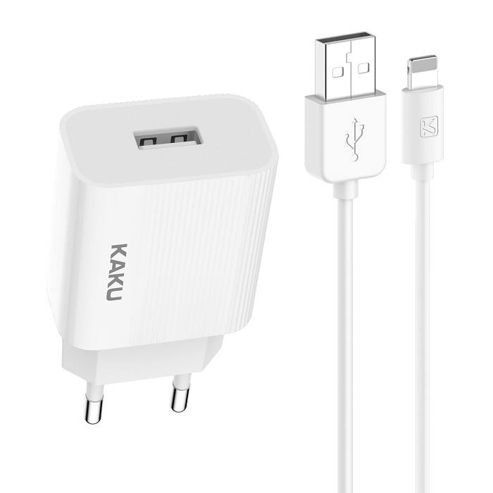 iKAKU KSC-314 EU USB Ligzdas 2.4A Tikla Ladetajs + USB uz Lightning 1m Kabel Balts iekārtas lādētājs