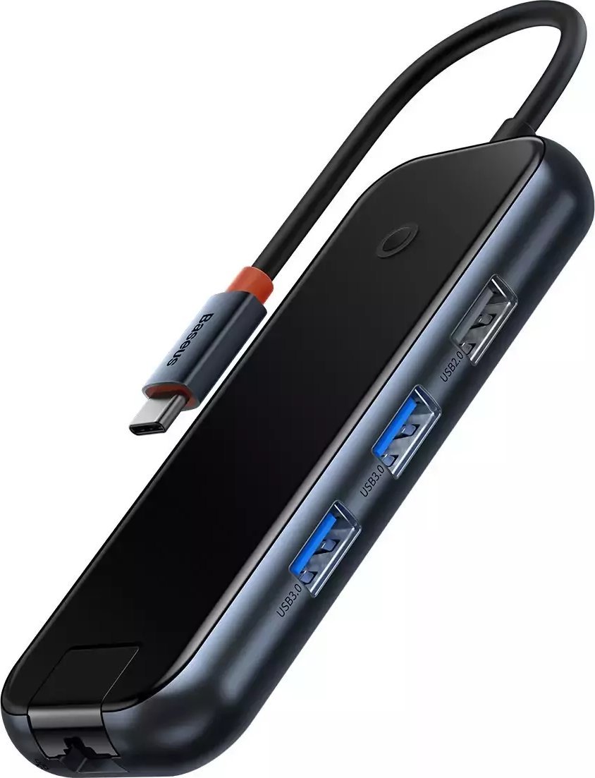 Baseus AcmeJoy 4w1 USB-C do 3xUSB 3.0 + USB-C PD (szary) dock stacijas HDD adapteri