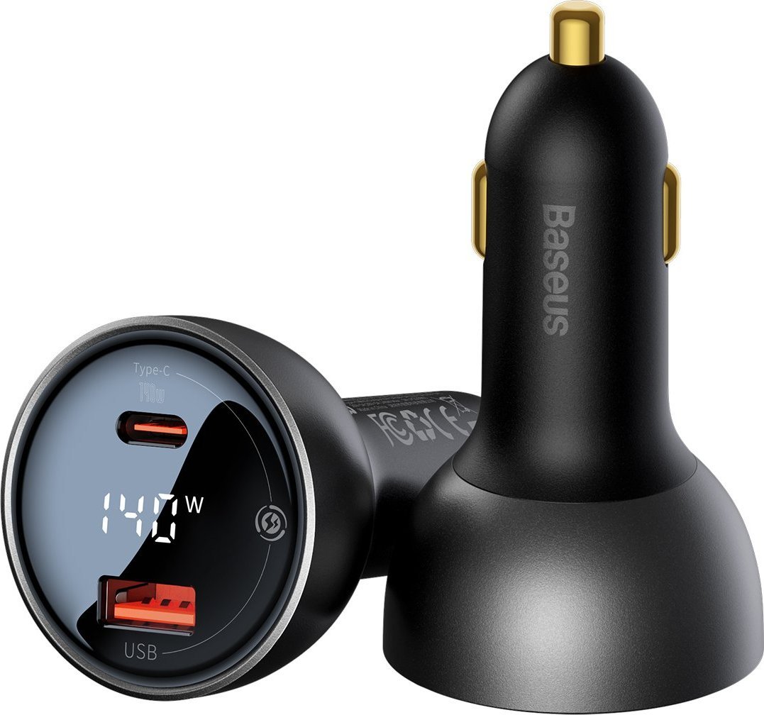 Car charger Baseus Superme, USB, USB-C, 140W (black) iekārtas lādētājs